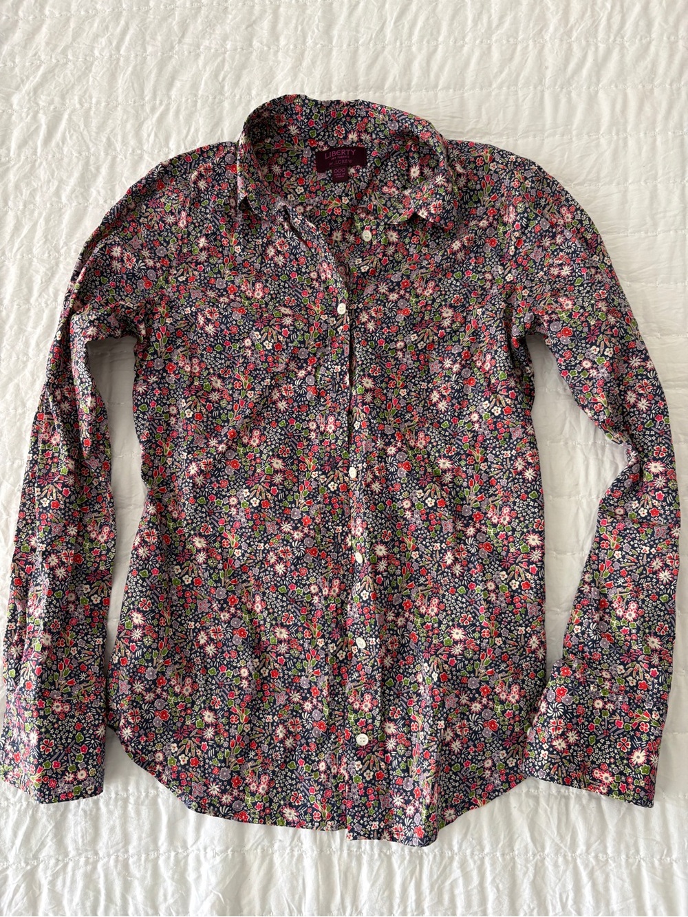J. Crew Navy Floral Button-Down Shirt with Pink & Green Accents
